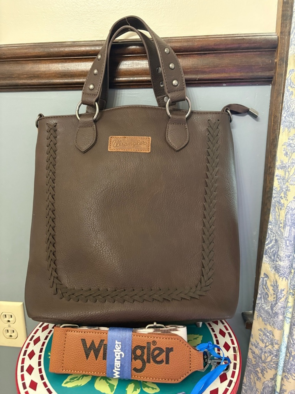 Wrangler Dark Brown Braided-Trim Tote